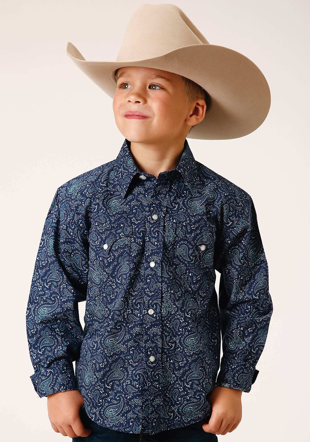 Roper Boys Long Sleeve Snap Vintage Paisley Print Western Shirt - Roper - Flyclothing LLC