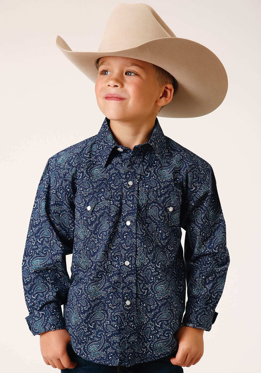 Roper Boys Long Sleeve Snap Vintage Paisley Print Western Shirt - Roper - Flyclothing LLC