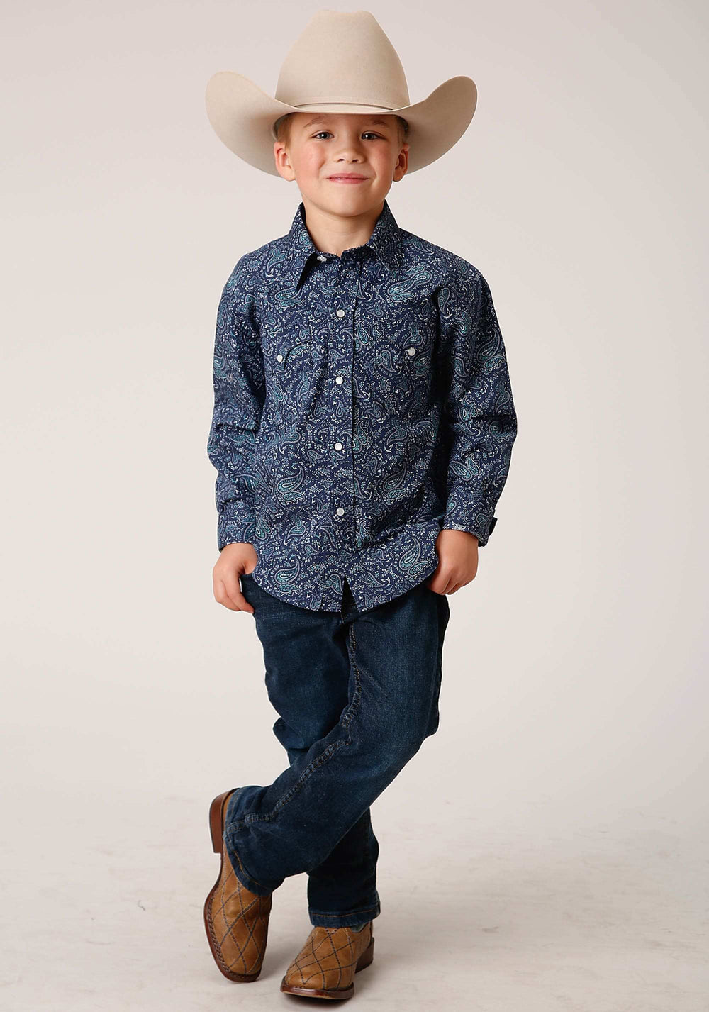 Roper Boys Long Sleeve Snap Vintage Paisley Print Western Shirt - Roper - Flyclothing LLC