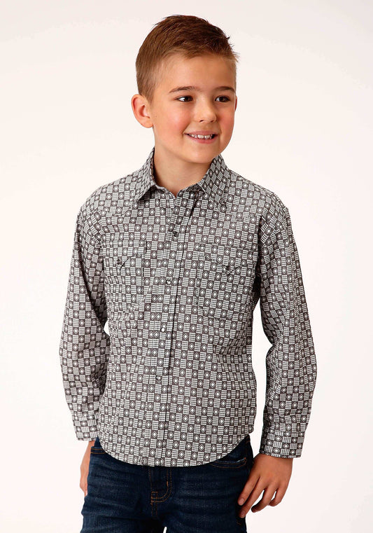 Roper Boys Long Sleeve Snap Checked Diamonds Print Western Shirt - Roper - Flyclothing LLC