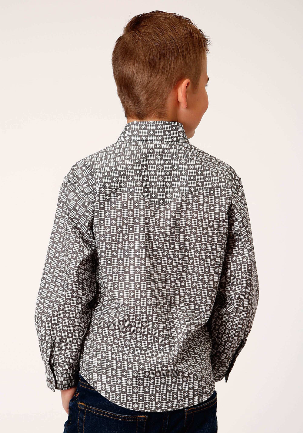 Roper Boys Long Sleeve Snap Checked Diamonds Print Western Shirt - Roper - Flyclothing LLC