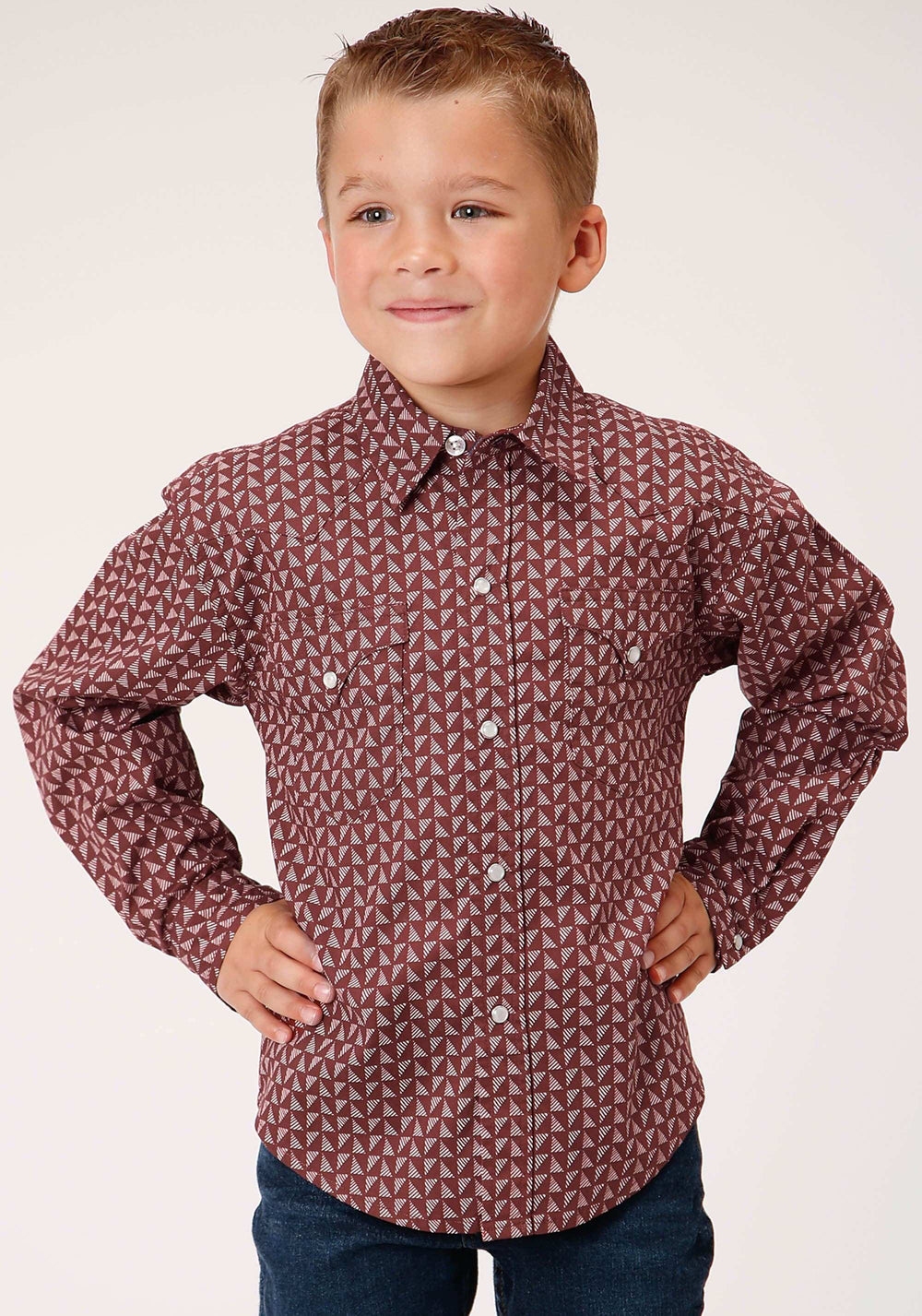 Roper Boys Long Sleeve Snap Red Shadow Geo Western Shirt - Roper - Flyclothing LLC
