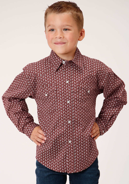 Roper Boys Long Sleeve Snap Red Shadow Geo Western Shirt - Roper - Flyclothing LLC