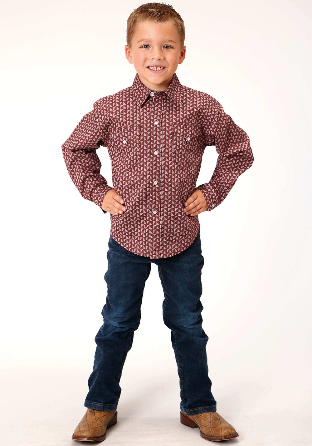 Roper Boys Long Sleeve Snap Red Shadow Geo Western Shirt - Roper - Flyclothing LLC