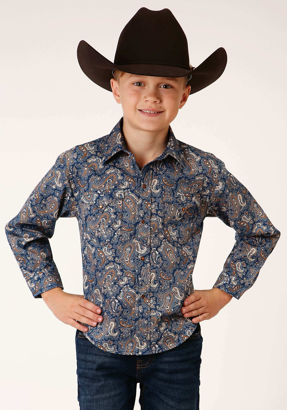 Roper Boys Long Sleeve Snap River Paisley Print Western Shirt - Roper - Flyclothing LLC