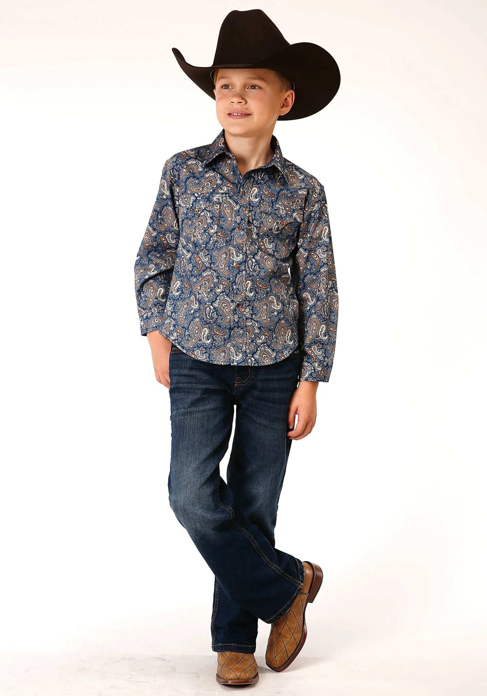 Roper Boys Long Sleeve Snap River Paisley Print Western Shirt - Roper - Flyclothing LLC