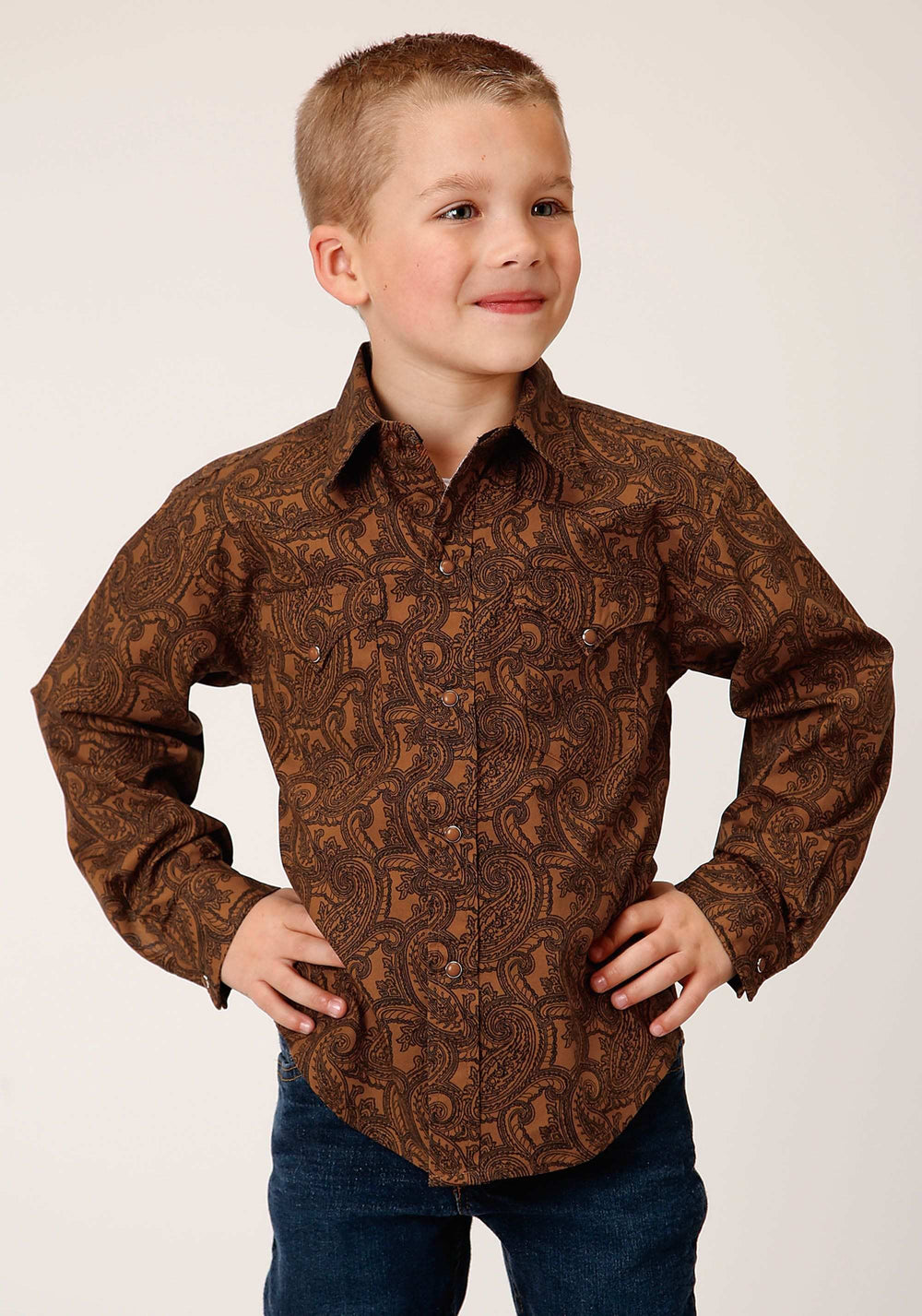 Roper Boys Long Sleeve Snap Vintage Paisley Western Shirt - Roper - Flyclothing LLC