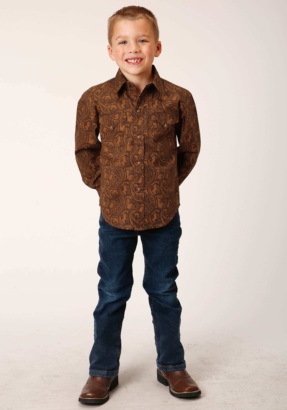 Roper Boys Long Sleeve Snap Vintage Paisley Western Shirt - Roper - Flyclothing LLC