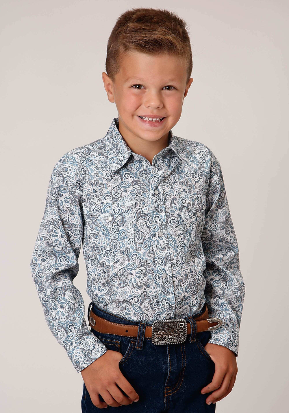 Roper Boys Long Sleeve Snap Vintage Paisley Print Western Shirt - Roper - Flyclothing LLC