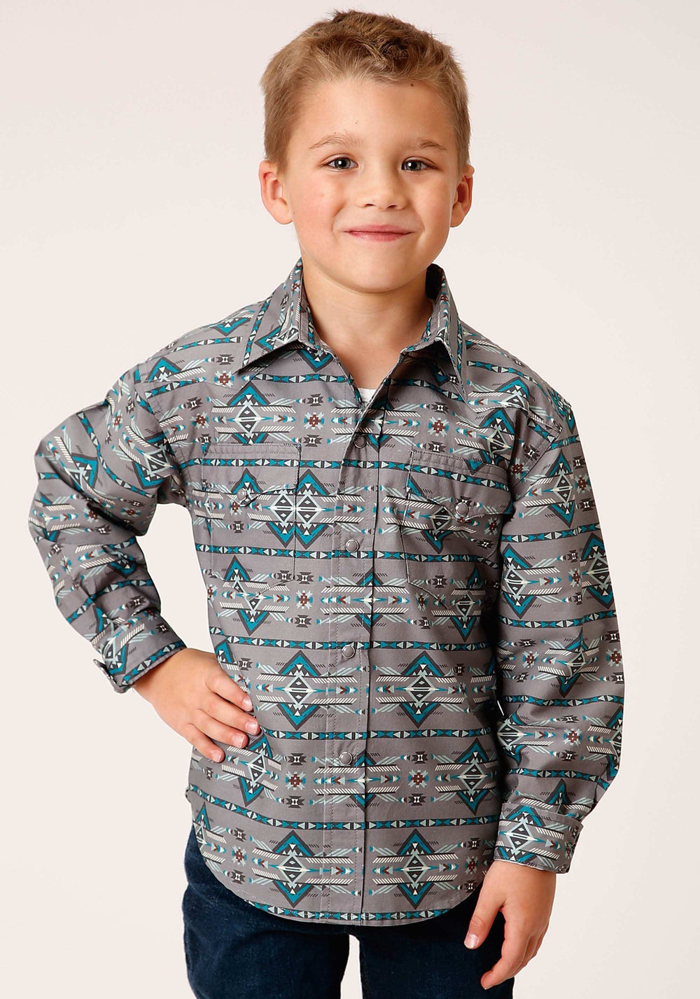 Roper Boys Long Sleeve Snap Geometric Aztec Western Shirt - Roper - Flyclothing LLC