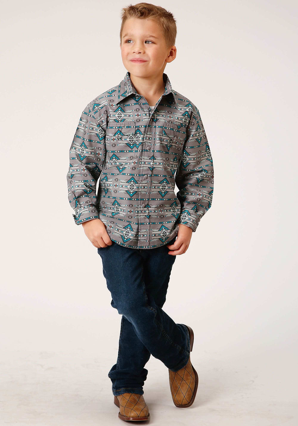 Roper Boys Long Sleeve Snap Geometric Aztec Western Shirt - Roper - Flyclothing LLC