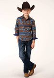Roper Boys Long Sleeve Snap Chocolate Aztec Print Western Shirt - Roper - Flyclothing LLC