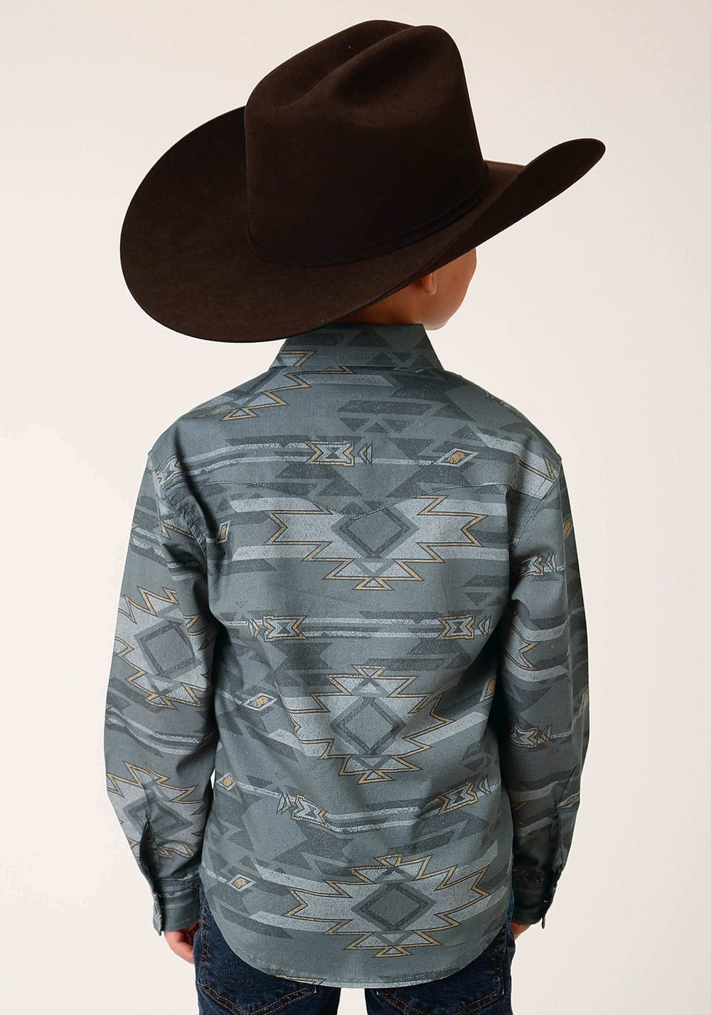 Roper Boys Long Sleeve Snap Gray Fog Aztec Print Western Shirt - Roper - Flyclothing LLC