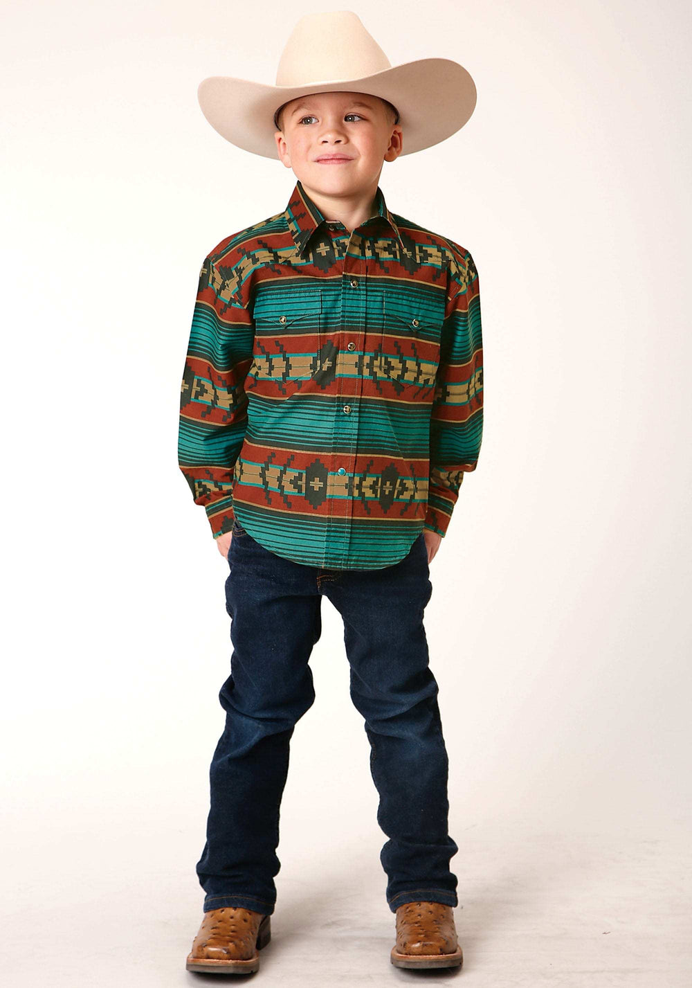 Roper Boys Long Sleeve Snap Ombre Aztec Horizontal Stripe Western Shirt - Roper - Flyclothing LLC