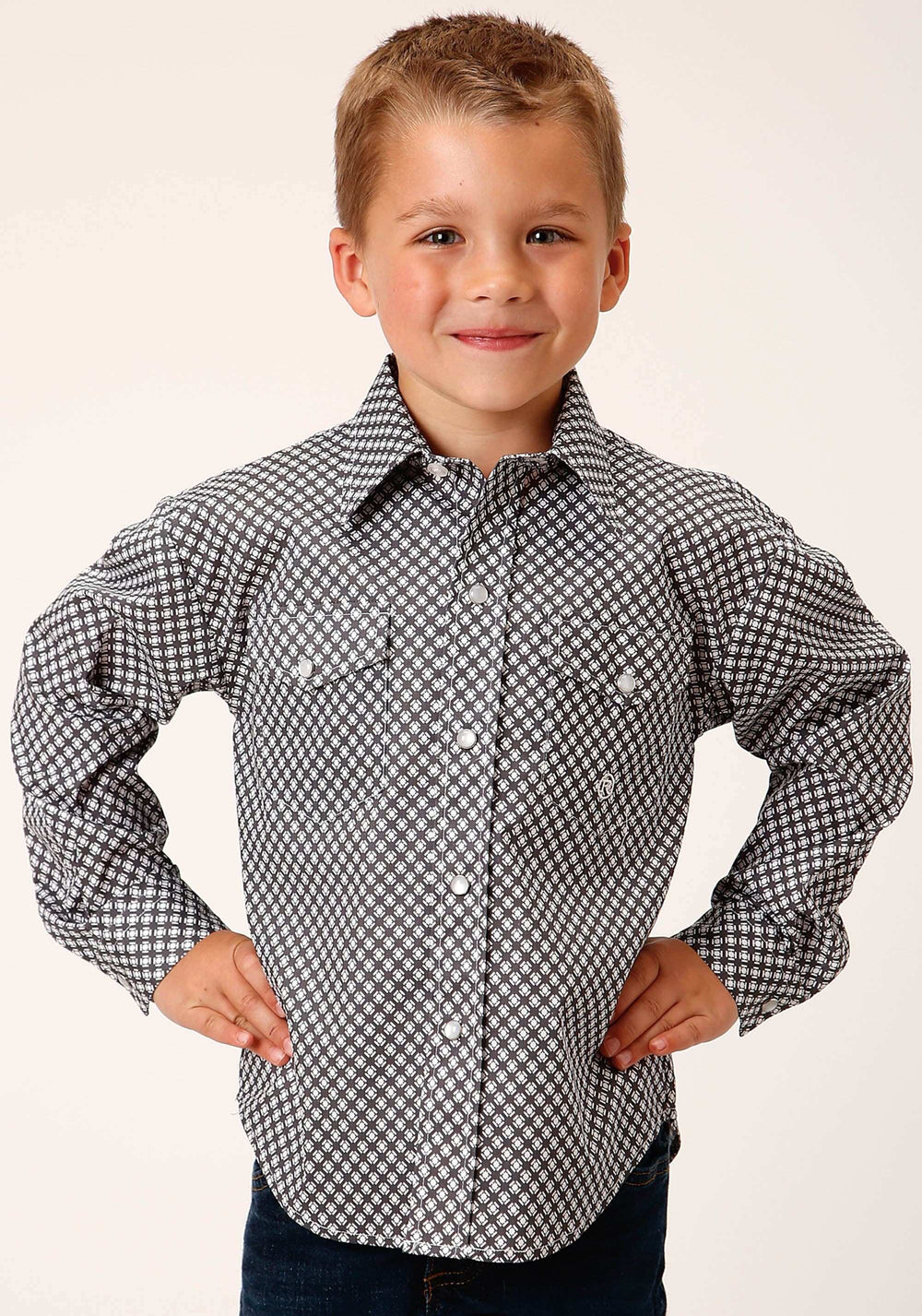 Roper Boys Long Sleeve Snap Diamond Star Geo Grey Western Shirt - Roper - Flyclothing LLC
