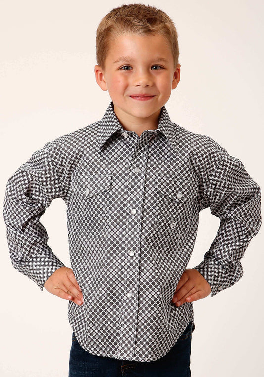 Roper Boys Long Sleeve Snap Diamond Star Geo Grey Western Shirt - Roper - Flyclothing LLC