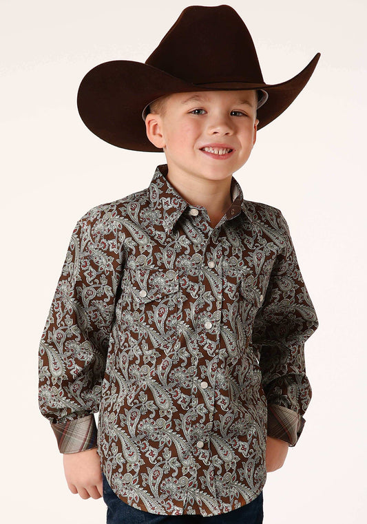 Roper Boys Long Sleeve Snap Pine Paisley Western Shirt - Roper - Flyclothing LLC
