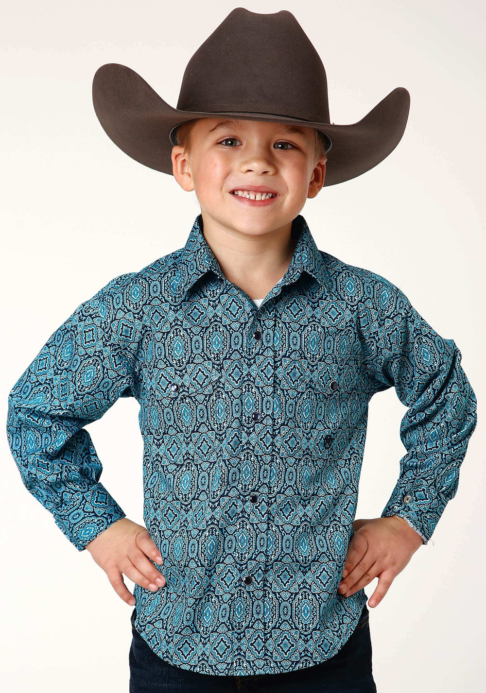 Roper Boys Long Sleeve Snap Medallion Paisley Western Shirt - Roper - Flyclothing LLC