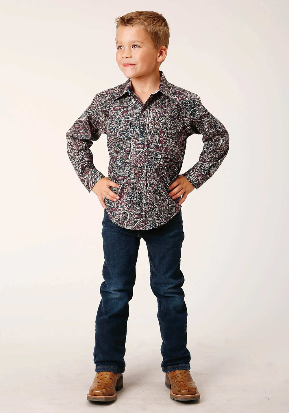 Roper Boys Long Sleeve Snap Old Time Paisley Western Shirt - Roper - Flyclothing LLC