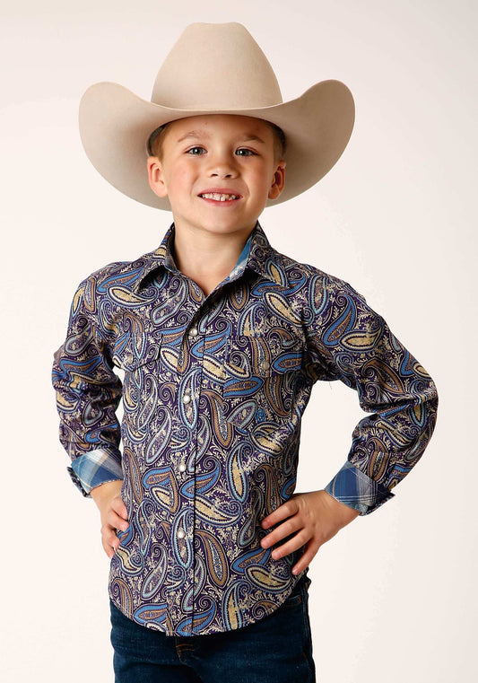 Roper Boys Long Sleeve Snap Royal Paisley Western Shirt - Roper - Flyclothing LLC