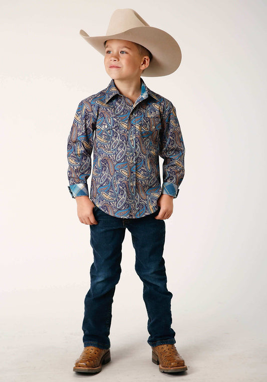 Roper Boys Long Sleeve Snap Royal Paisley Western Shirt - Roper - Flyclothing LLC