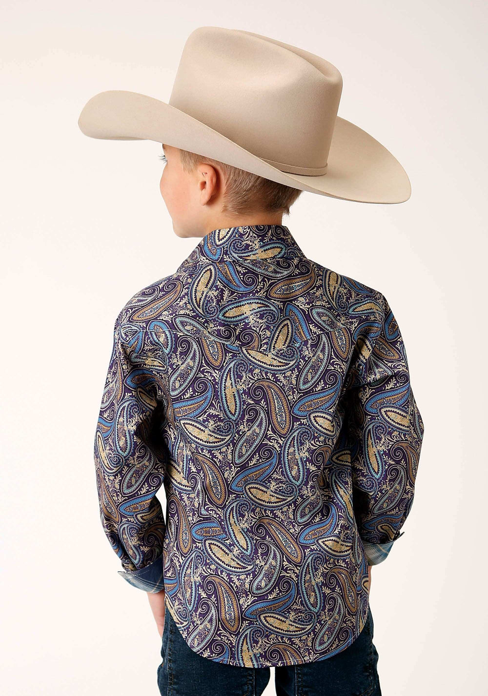 Roper Boys Long Sleeve Snap Royal Paisley Western Shirt - Roper - Flyclothing LLC