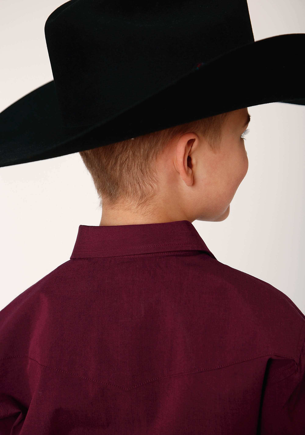 Roper Boys Long Sleeve Snap Black Fill Solid Wine Western Shirt - Roper - Flyclothing LLC