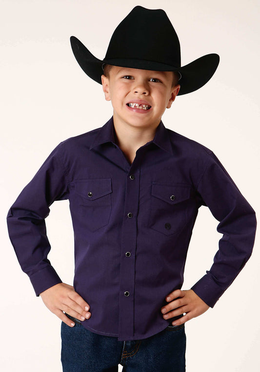 Roper Boys Long Sleeve Snap Solid Black Fill Purple Western Shirt - Roper - Flyclothing LLC