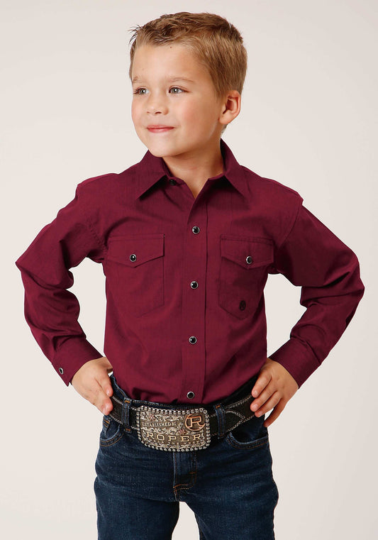 Roper Boys Long Sleeve Snap Black Fill Solid Wine Western Shirt - Roper - Flyclothing LLC