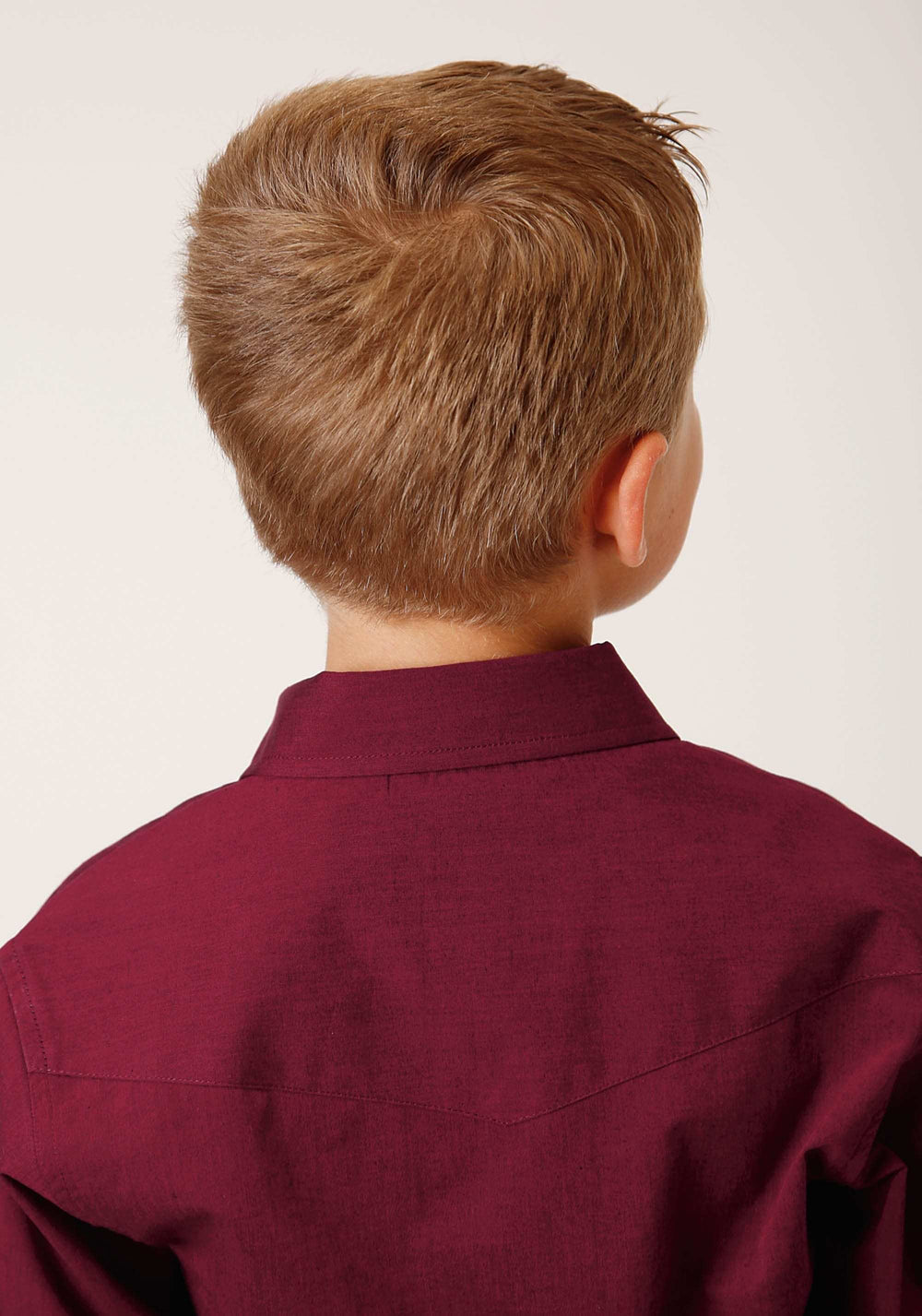 Roper Boys Long Sleeve Snap Black Fill Solid Wine Western Shirt - Roper - Flyclothing LLC