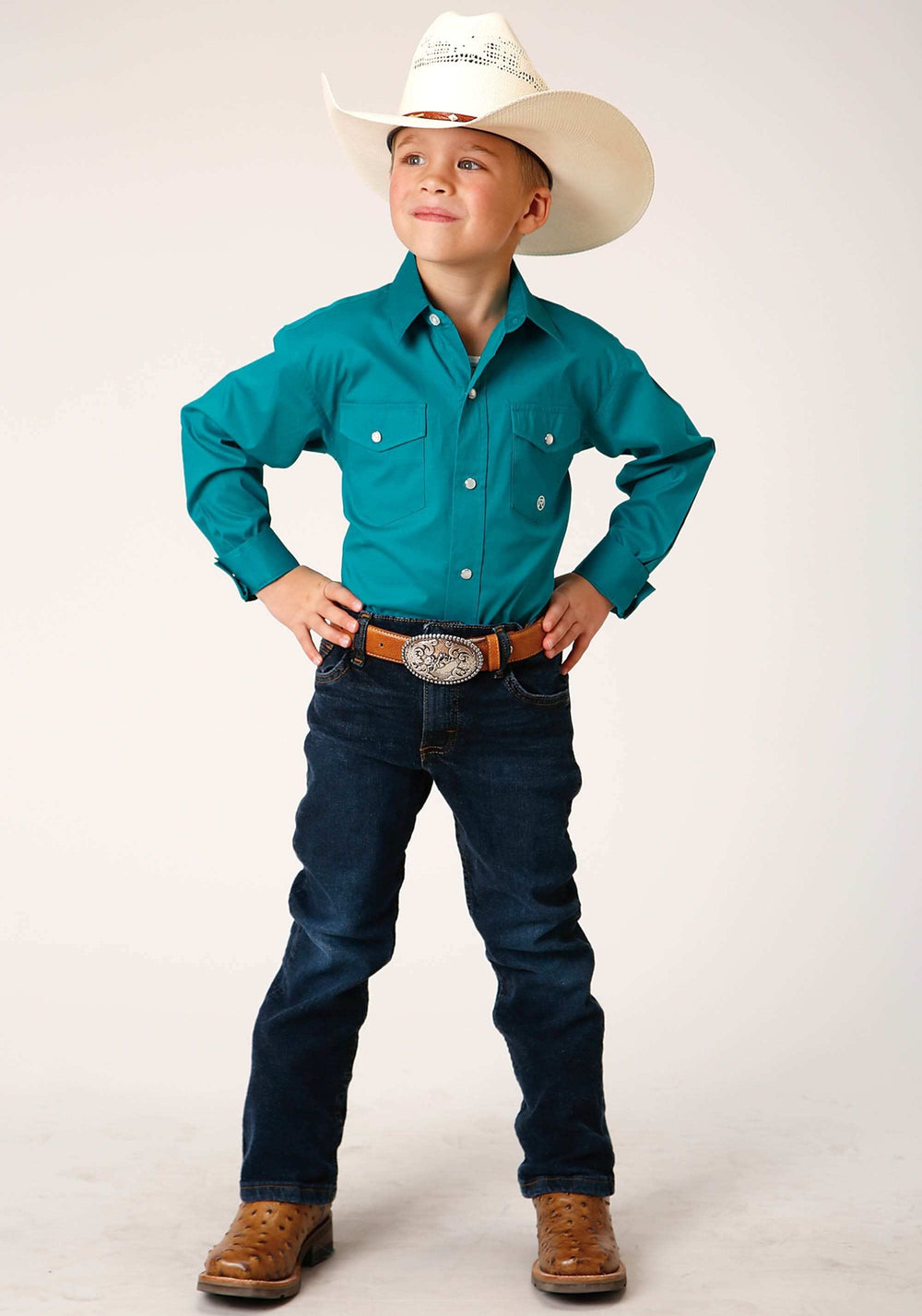 Roper Boys Long Sleeve Snap Solid Poplin Stretch Turquoise Western Shirt - Roper - Flyclothing LLC