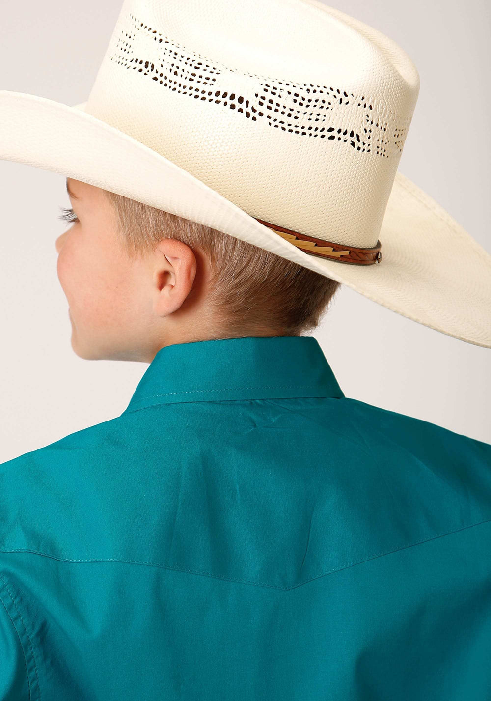 Roper Boys Long Sleeve Snap Solid Poplin Stretch Turquoise Western Shirt - Roper - Flyclothing LLC