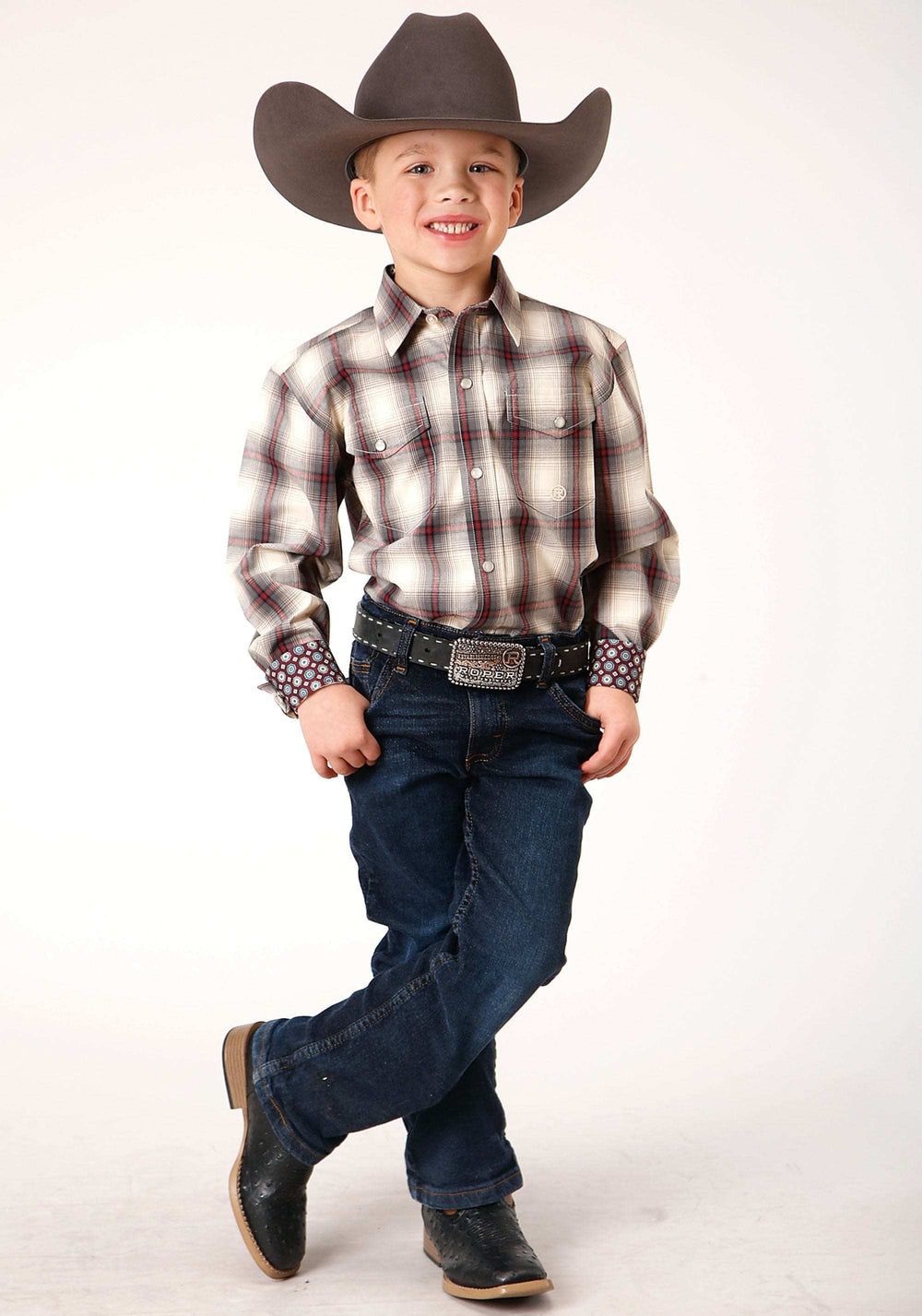 Roper Boys Long Sleeve Snap Smoke House Ombre Plaid Western Shirt - Roper - Flyclothing LLC