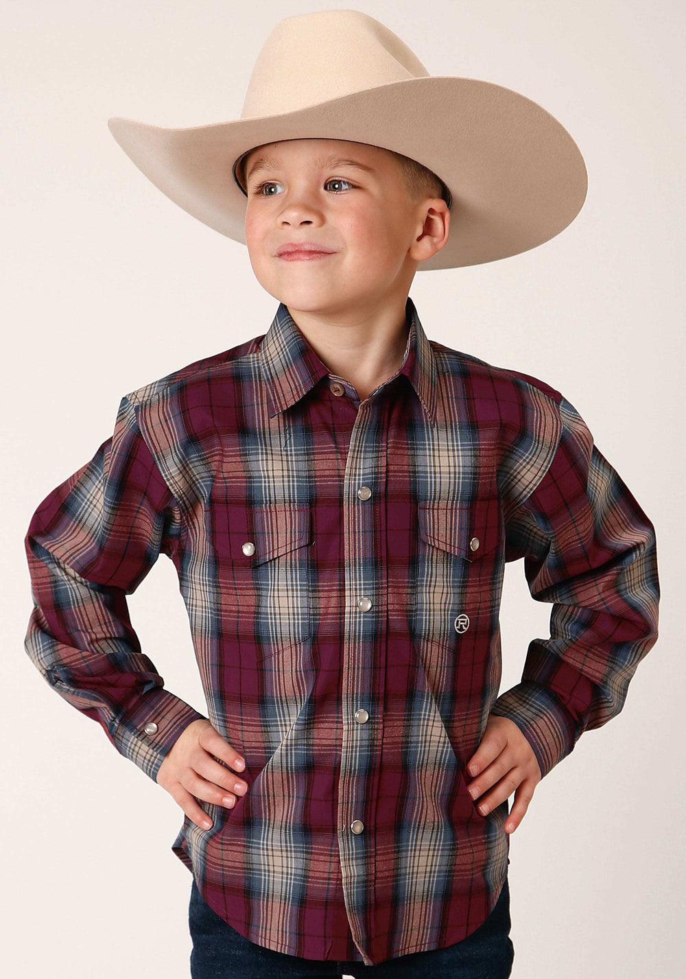 Roper Boys Long Sleeve Snap Wine Plaid Western Shirt - Roper - Flyclothing LLC