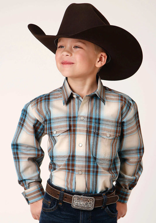 Roper Boys Long Sleeve Snap Cocao Plaid Western Shirt - Roper - Flyclothing LLC