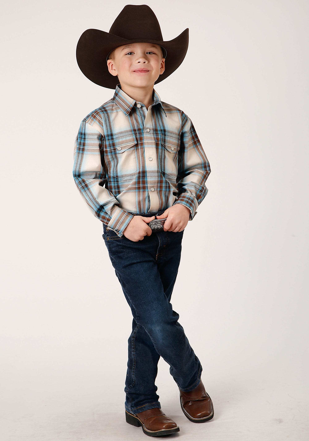 Roper Boys Long Sleeve Snap Cocao Plaid Western Shirt - Roper - Flyclothing LLC