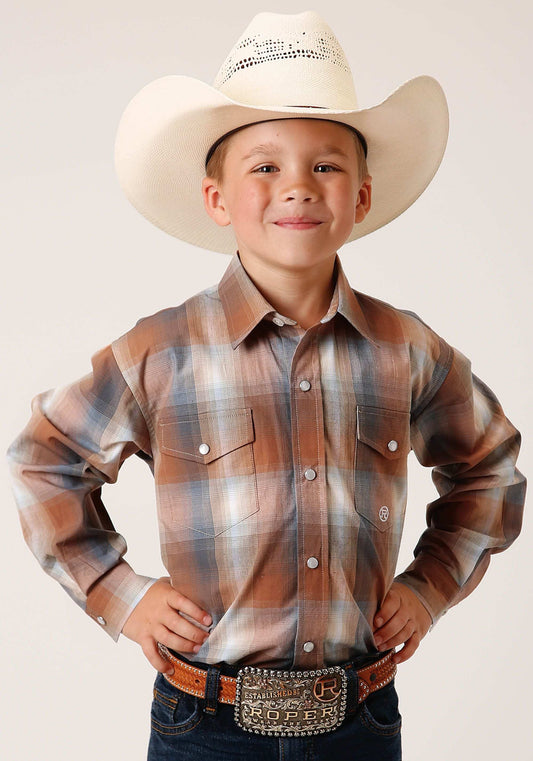 Roper Boys Long Sleeve Snap Copper Ombre Plaid Western Shirt - Roper - Flyclothing LLC