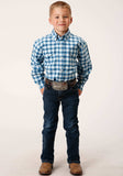 Roper Boys Long Sleeve Snap New Stretch Check Blue Western Shirt - Roper - Flyclothing LLC
