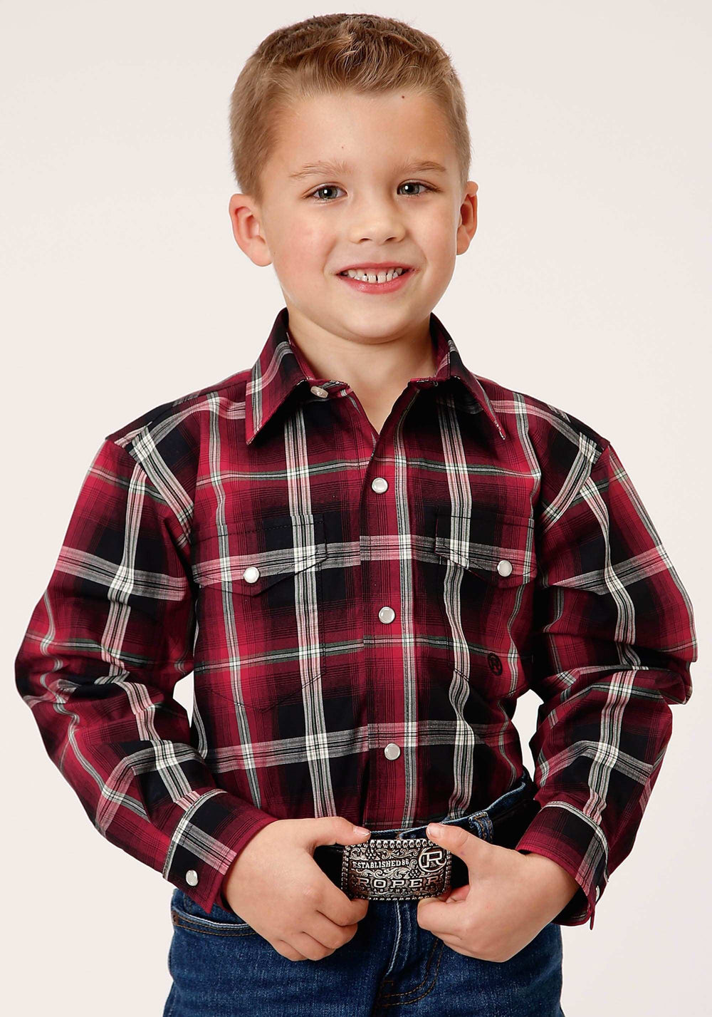 Roper Boys Long Sleeve Snap Saddle Plaid Western Shirt - Roper - Flyclothing LLC