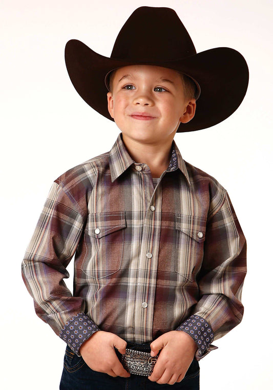 Roper Boys Long Sleeve Snap Cider Plaid Western Shirt - Roper - Flyclothing LLC