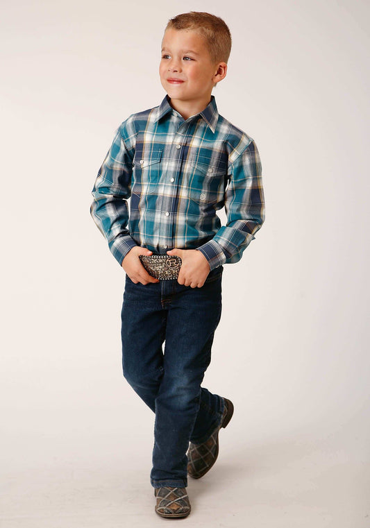 Roper Boys Long Sleeve Snap Blueberry Plaid Western Shirt - Roper - Flyclothing LLC