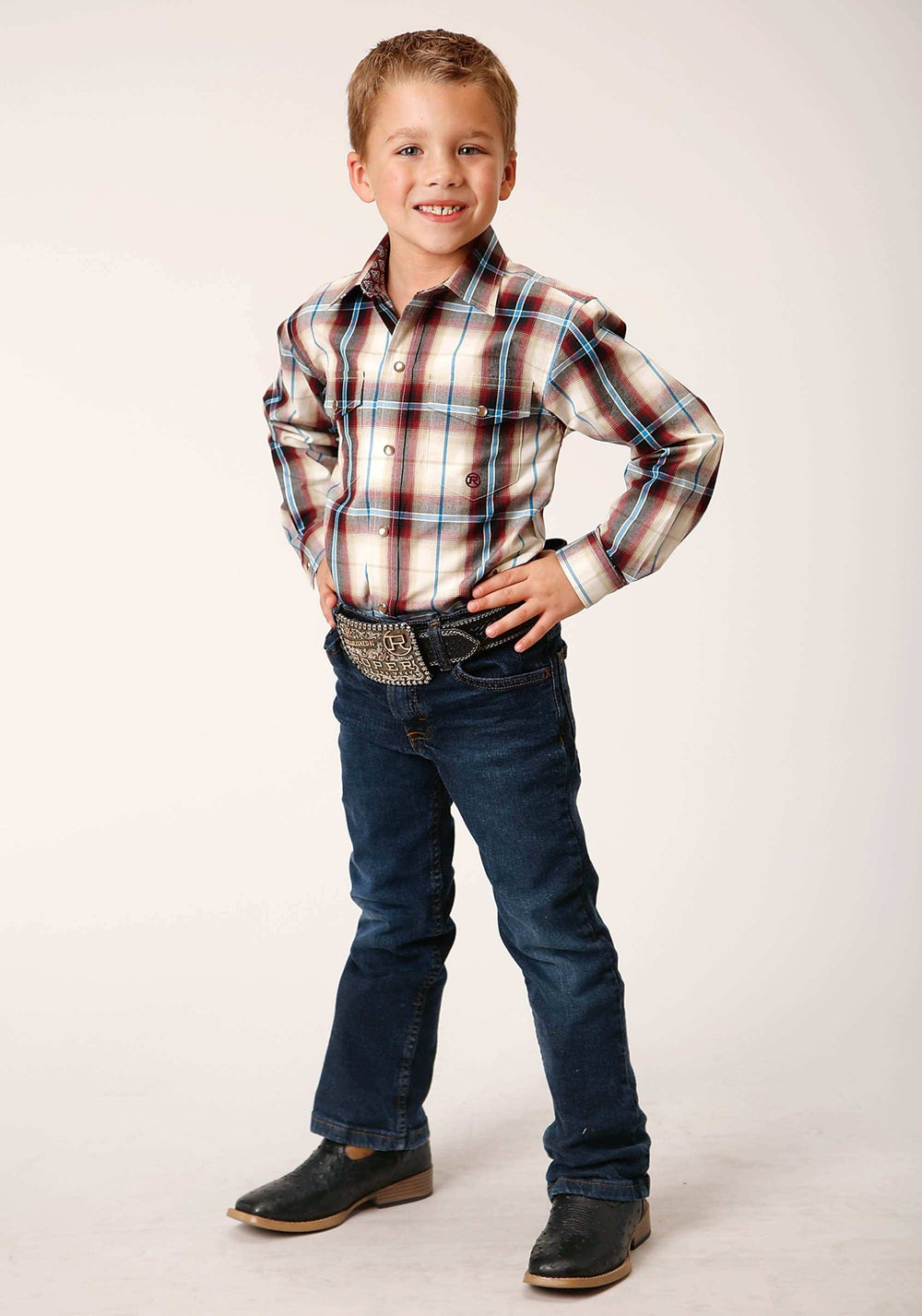 Roper Boys Long Sleeve Snap Red Canyon Plaid Western Shirt - Roper - Flyclothing LLC