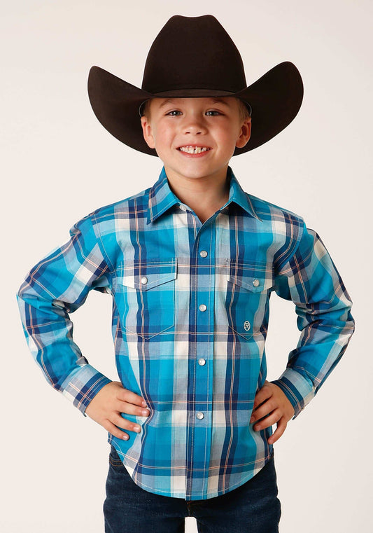 Roper Boys Long Sleeve Snap Blue Moon Plaid Western Shirt - Roper - Flyclothing LLC