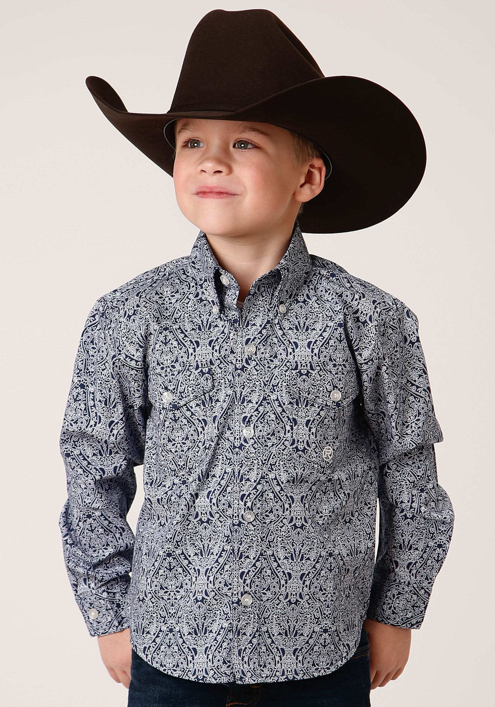 Roper Boys Long Sleeve Button Crystal Medallion Western Shirt - Roper - Flyclothing LLC