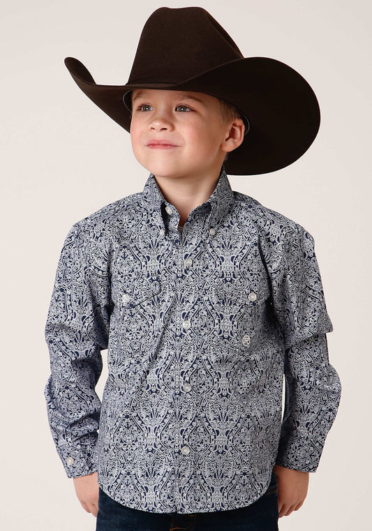 Roper Boys Long Sleeve Button Crystal Medallion Western Shirt - Roper - Flyclothing LLC