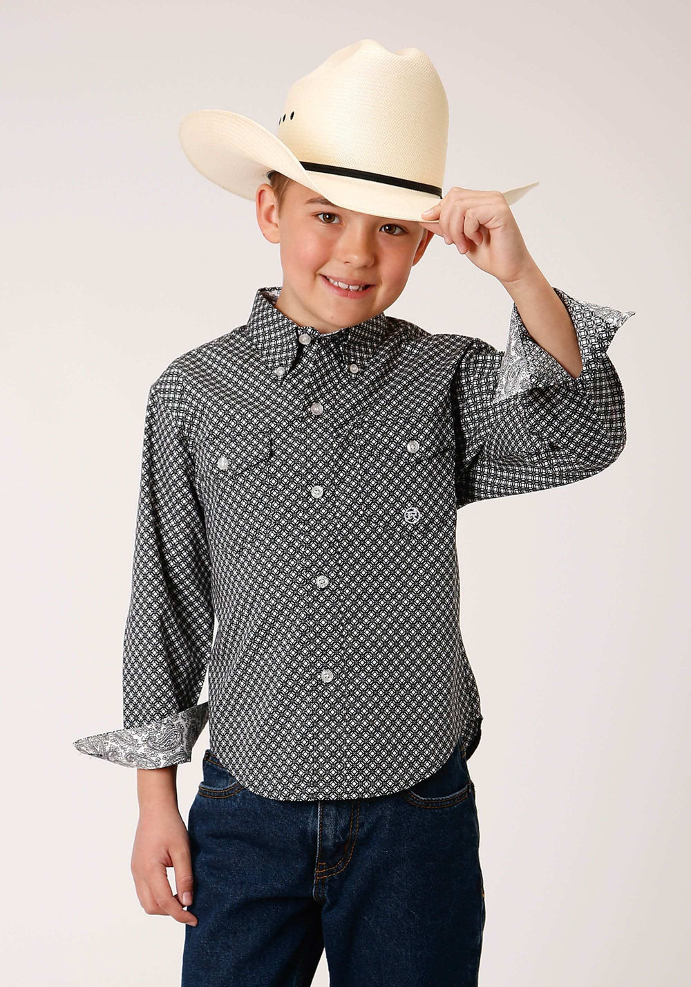 Roper Boys Long Sleeve Button Diamond Star Geo Western Shirt - Roper - Flyclothing LLC
