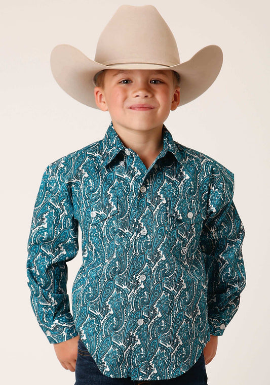 Roper Boys Long Sleeve Button Upstream Paisley Western Shirt - Roper - Flyclothing LLC