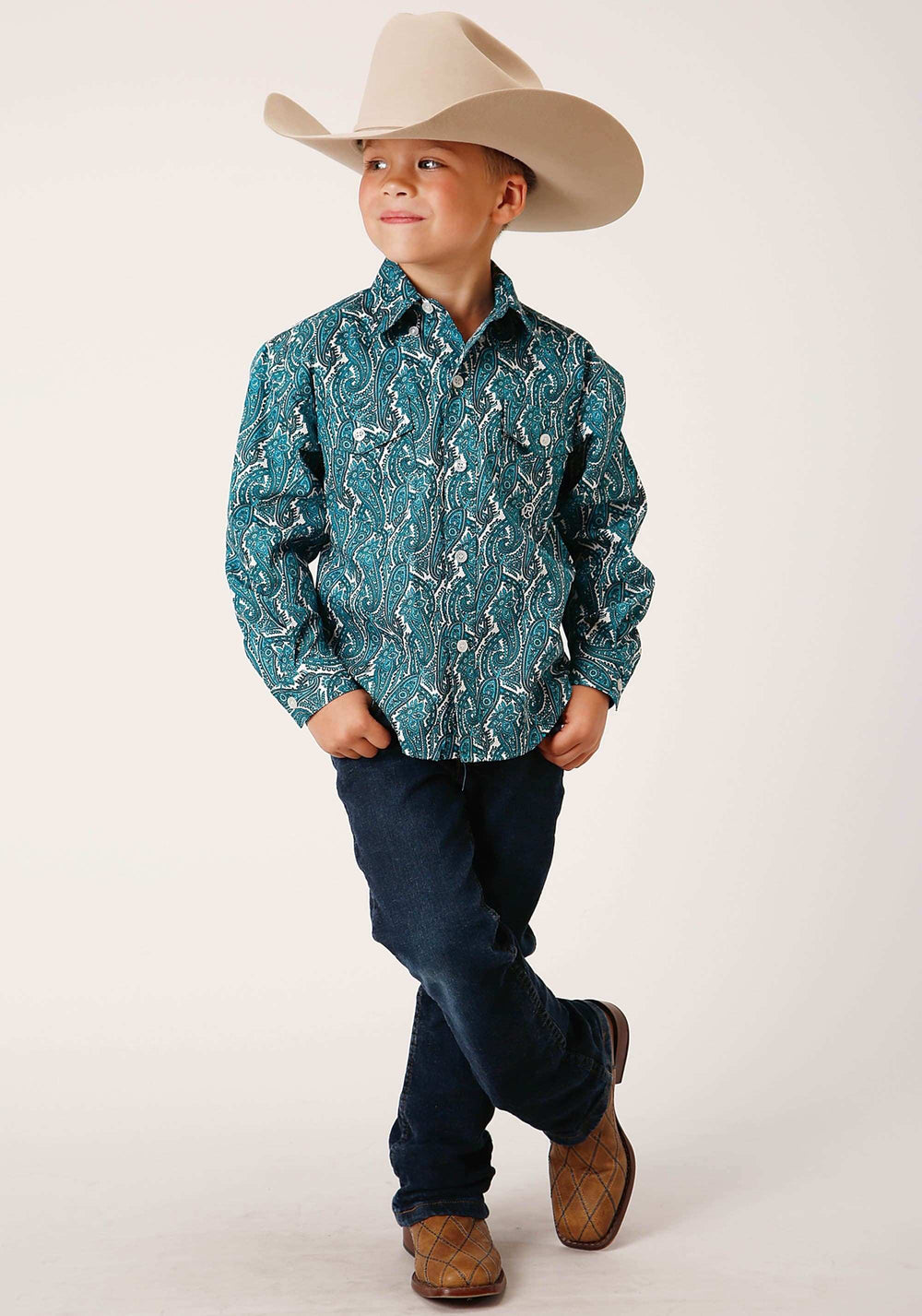 Roper Boys Long Sleeve Button Upstream Paisley Western Shirt - Roper - Flyclothing LLC