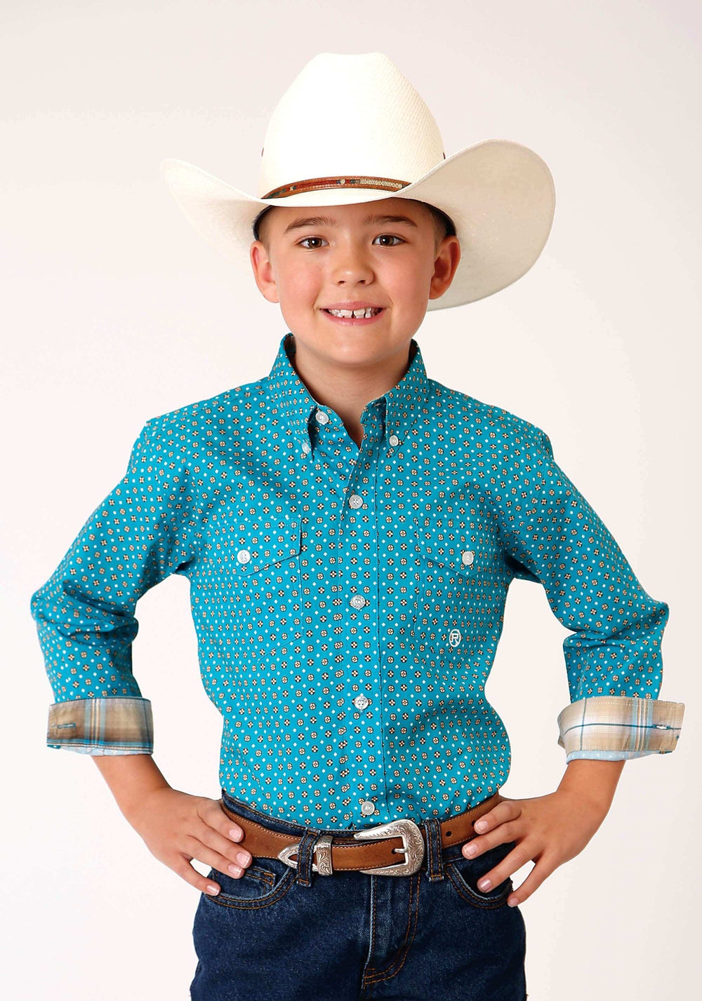 Roper Boys Long Sleeve Button Turquoise Foulard Western Shirt - Roper - Flyclothing LLC
