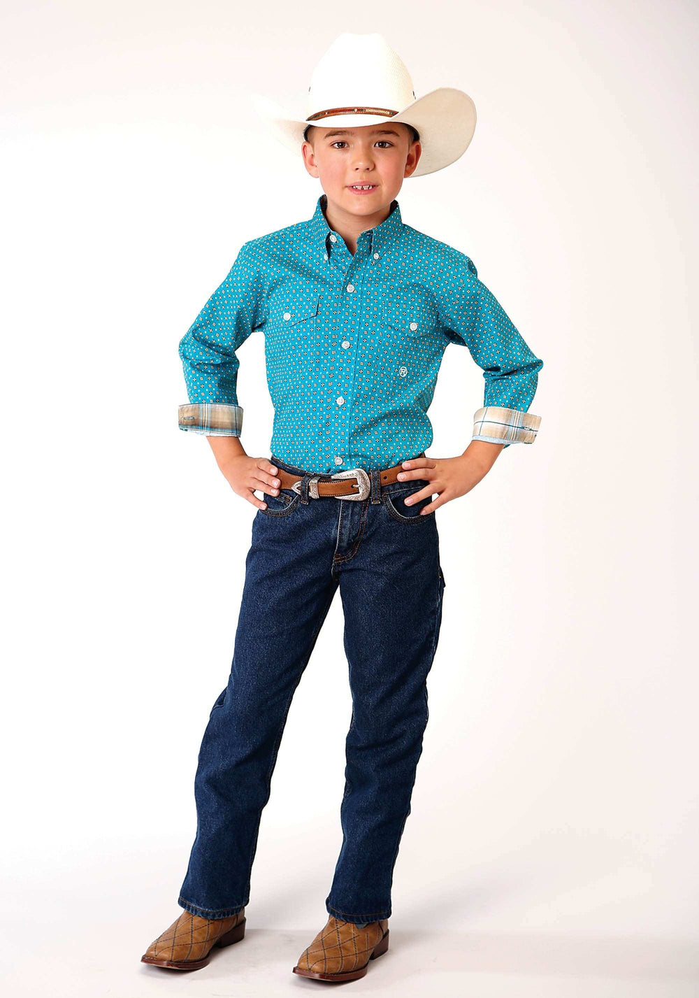 Roper Boys Long Sleeve Button Turquoise Foulard Western Shirt - Roper - Flyclothing LLC